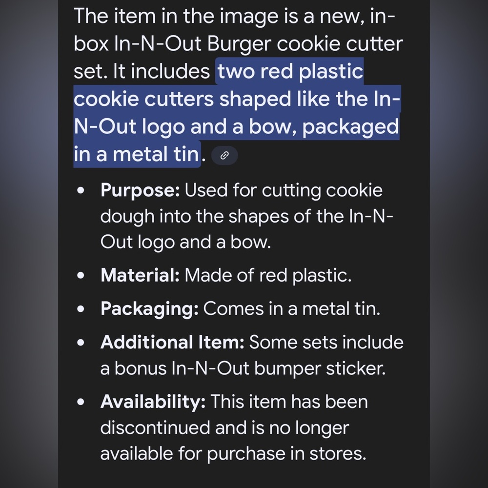 IN-N-OUT Burger Logo Sealed Two Red Cookie Cutters in Original Tin - Picture 7 of 7